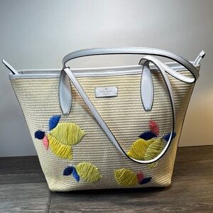 Kate Spade Cream and Multicolor Embroidered Tote Bag